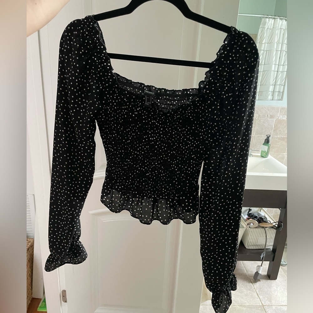 Forever 21 Black and White Polka-dotted Blouse